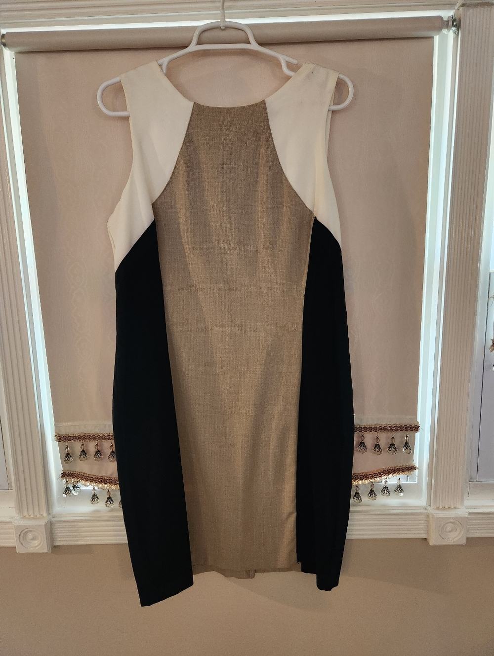 BCX Colorblock Midi Dress in White, Black & Taupe